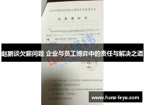 赵鹏谈欠薪问题 企业与员工博弈中的责任与解决之道 赵鹏谈欠薪问题 企业与员工博弈中的责任与解决之道