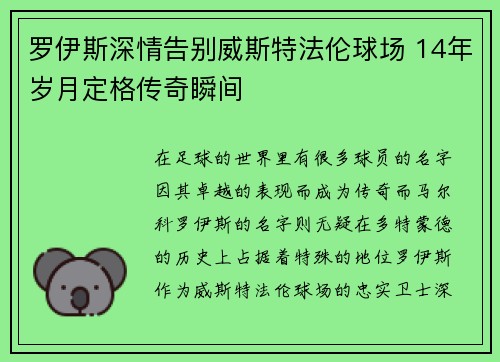 罗伊斯深情告别威斯特法伦球场 14年岁月定格传奇瞬间